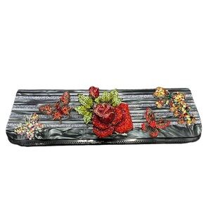 Iris Lane NWT Unique Bedazzled Butterflies Roses Crossbody Clutch Handbag